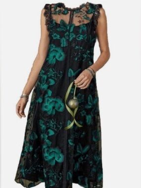 Sundance Black and Teal Floral Midi Dress